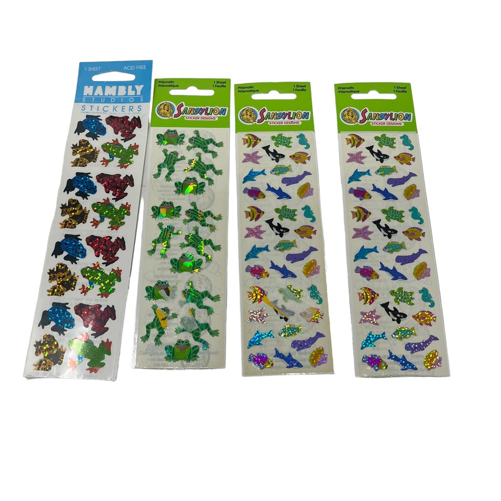 Vintage Sandylion &‎ Hambly Prismatic NEW Stickers Lot of 4. Animals, Fish